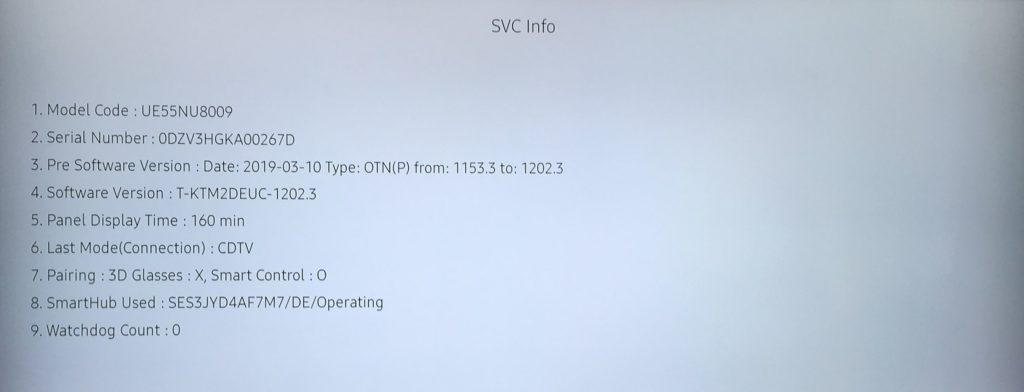 SVC Info NU8009 Panel Display Time