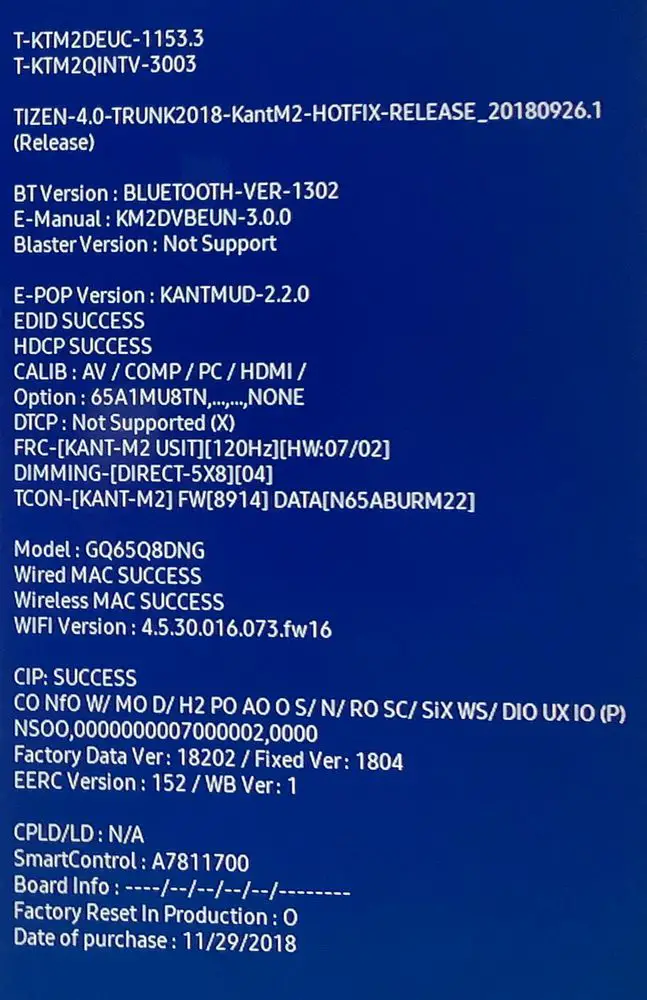 Samsung GQ65Q8DN Servicemenü