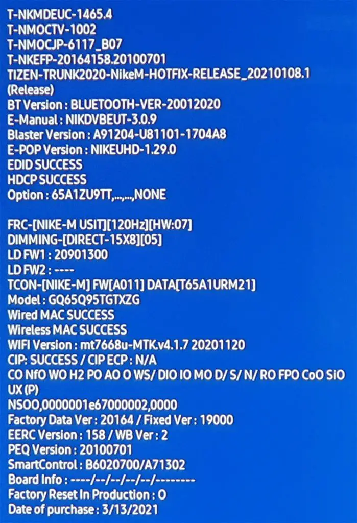Samsung GQ65Q95T Servicemenü
