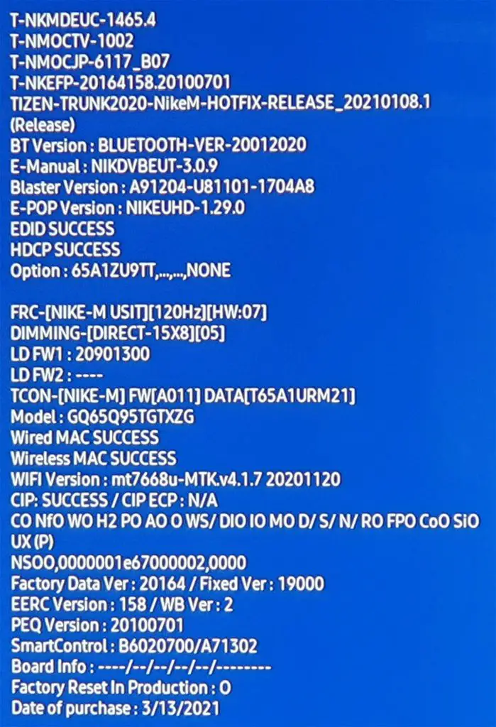 Samsung GQ65Q95T Servicemenü Samsung GQ65Q95T Servicemenü