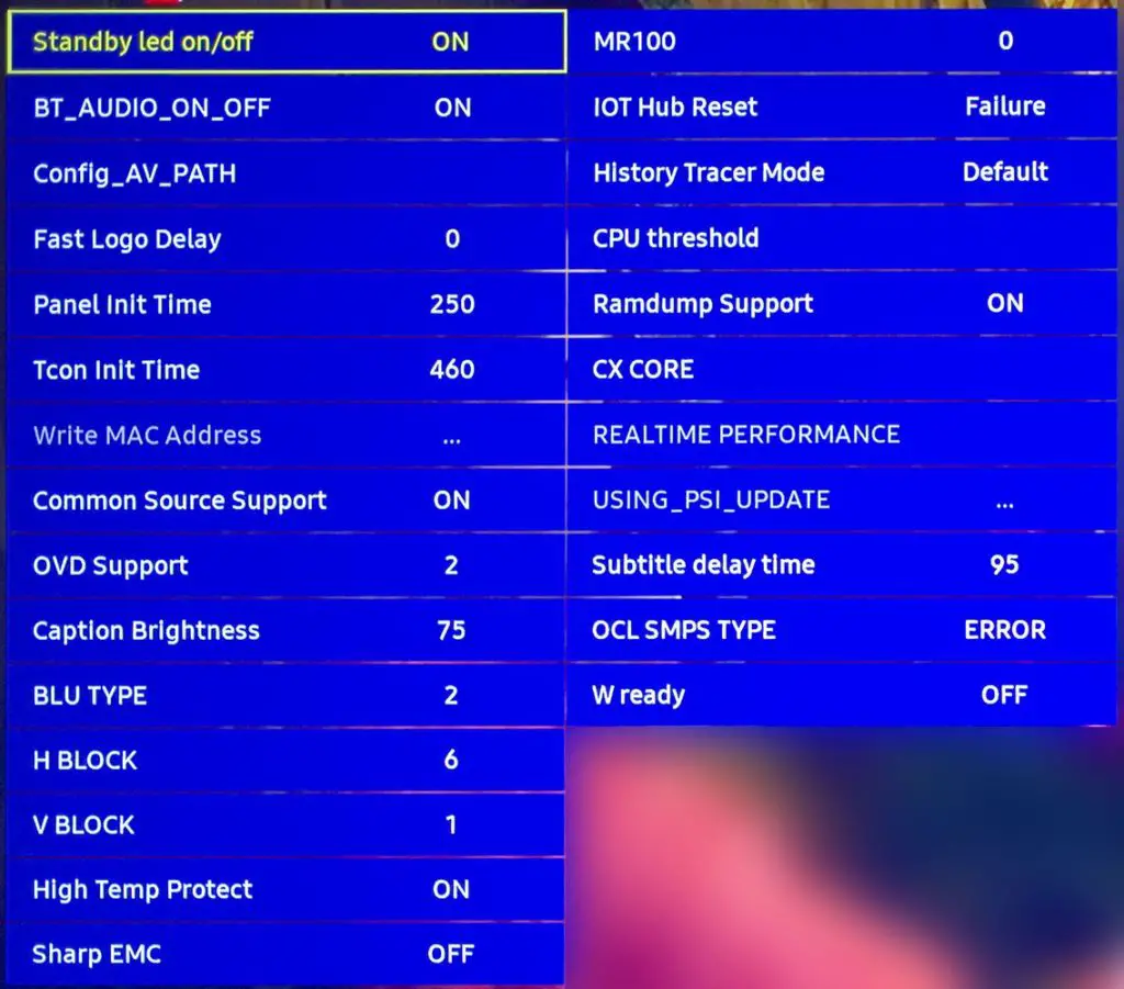 Samsung NU8009 Servicemenü Option Engineer Option