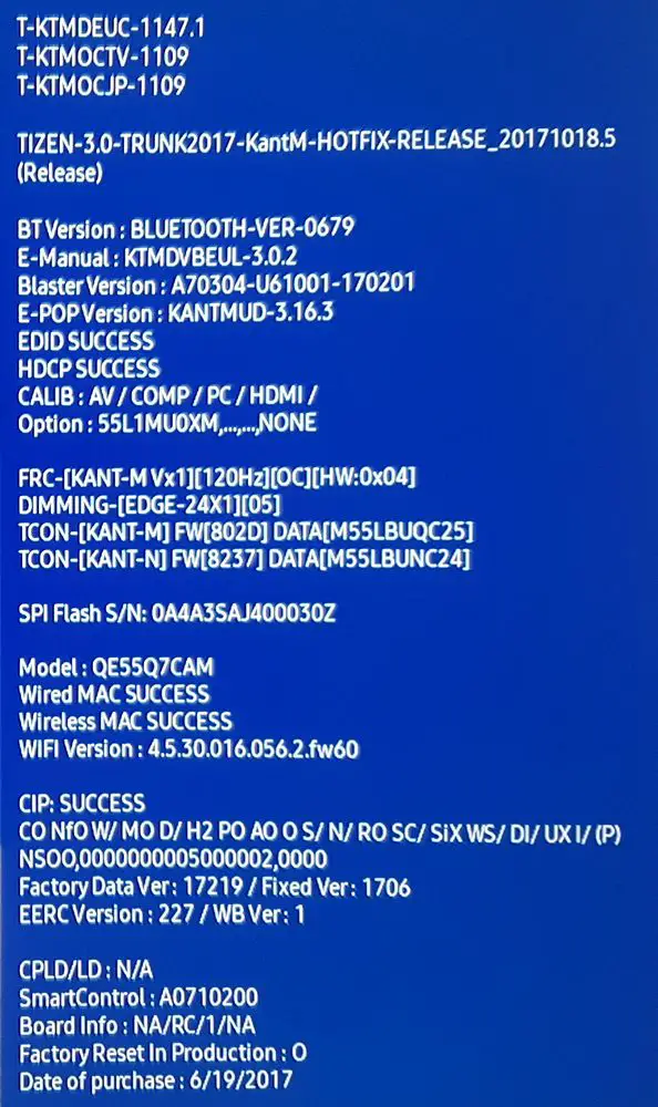 Samsung Q7C QE55Q7C Servicemenü