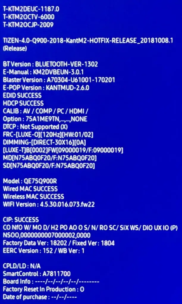 Samsung QE75Q900R Servicemenü