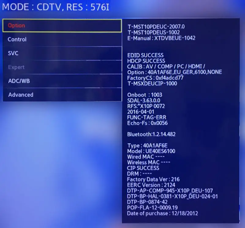 Samsung Servicemenü Main