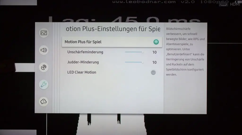 Samsung Q70R Input Lag Spielemodus mit Motion Plus