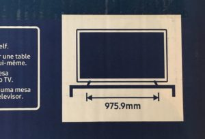 Samsung Q70R Standfüße Angabe Breite auf Verpackung