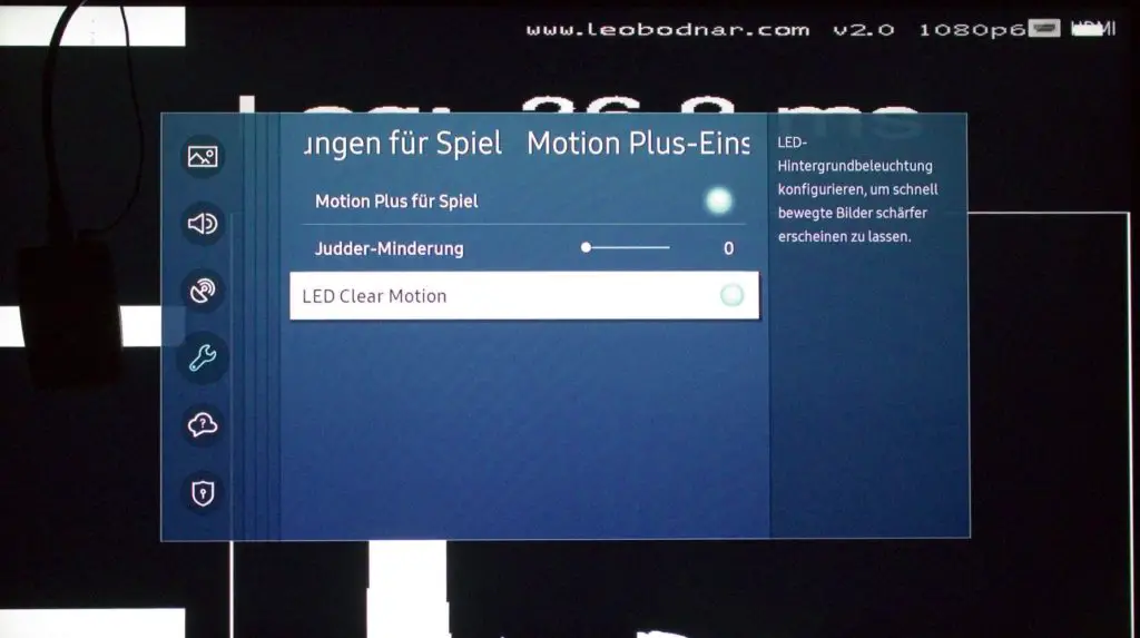 Samsung TU8079 Bild Menü LED Clear Motion BFI