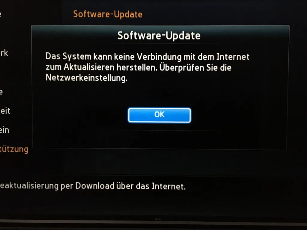 BD-J5500 Menü Update: Ohne Internet kommt eine Fehlermeldung
