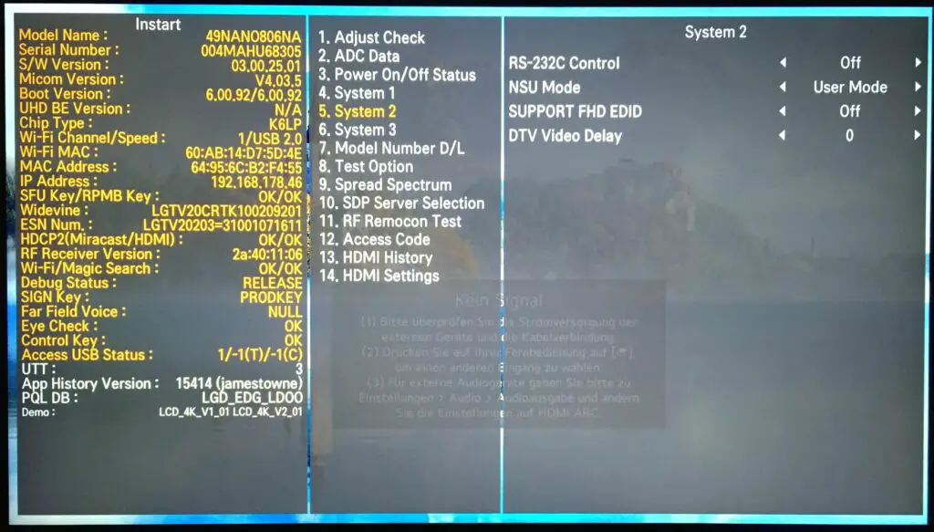 LG Servicemenü Instart 5 System 2