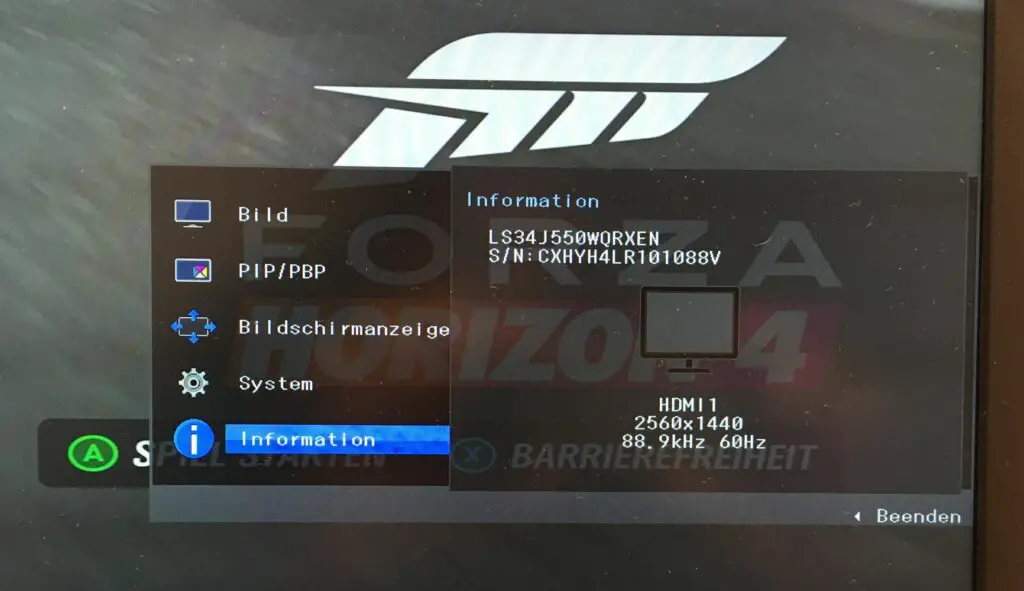 Samsung S34J550WQR Xbox Forza Auflösung 1440p