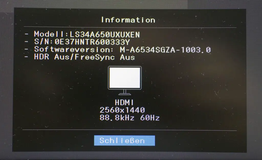 Samsung S34A650UXU 1440p 60 Hz Menü Information