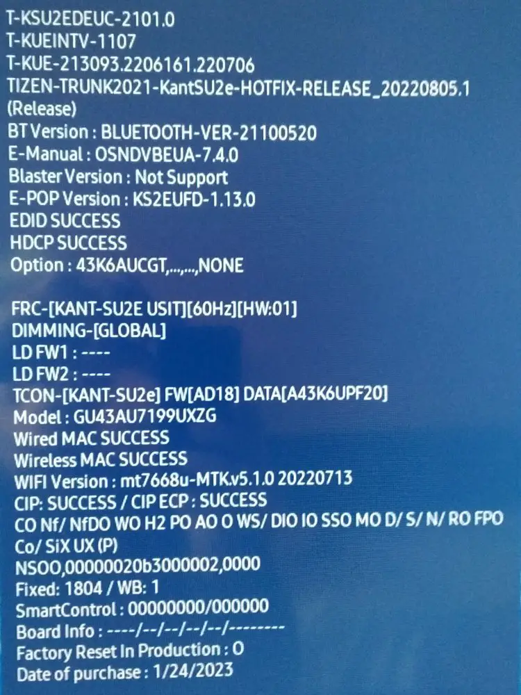 Samsung GQ43AU7199 Servicemenü