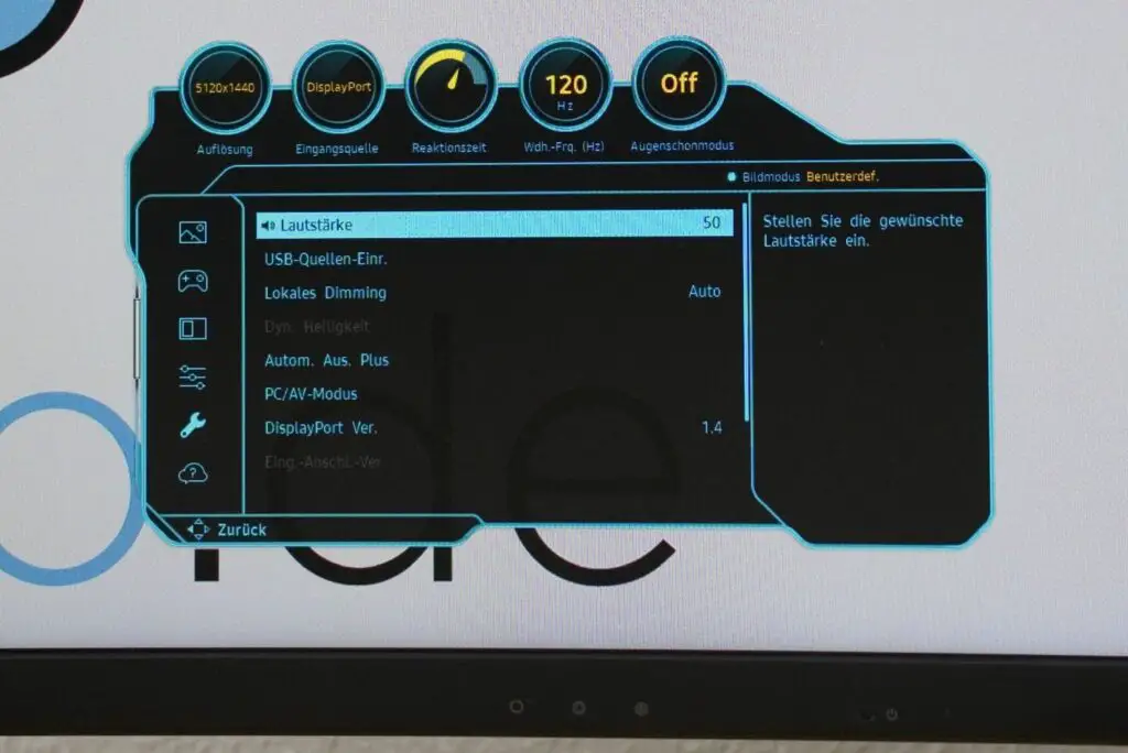 Samsung S49A950 OSD System Lautstärke