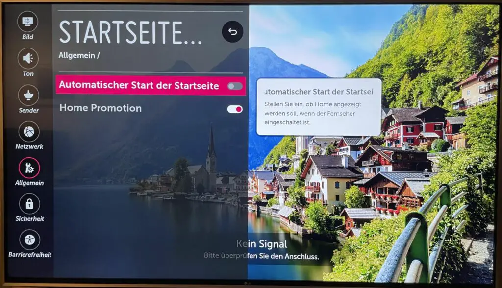 LG älteres WebOS Menü Automatischer Start der Schnellstartleiste deaktiviert