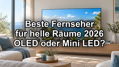 Fernseher in einem hellen Wohnzimmer mit seitlichem Tageslicht